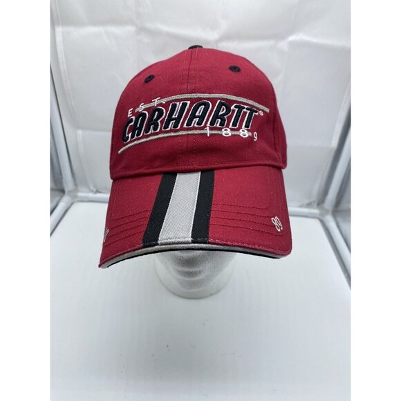 Carhartt Red Baseball Cap Hat Hook Loop Adjustable Est 1989 Cotton - Picture 2 of 8